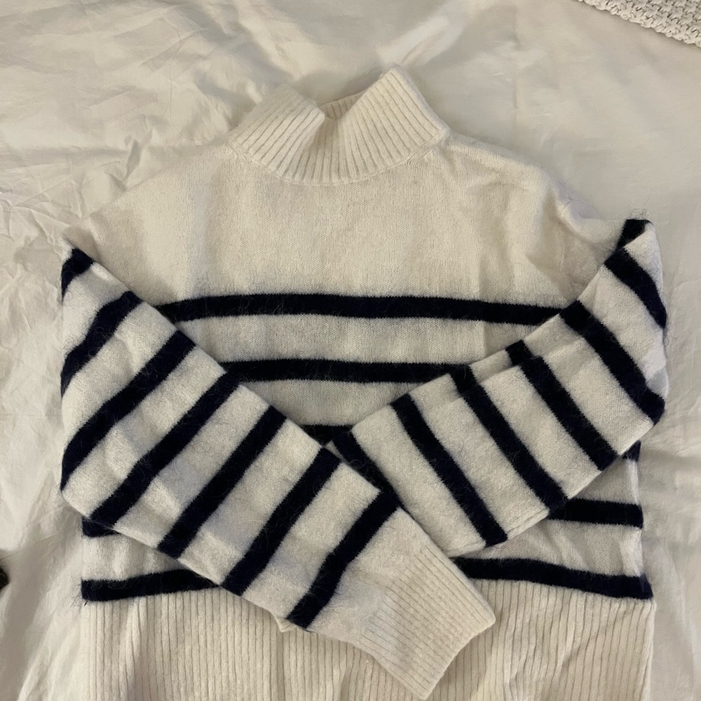 Navy and White striped sweater for fall.